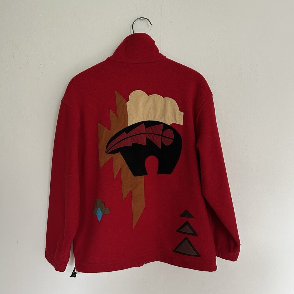 Vintage ARWA Southwestern Bear Art Fleece Jacket USA Full Zip Red Medium 90s